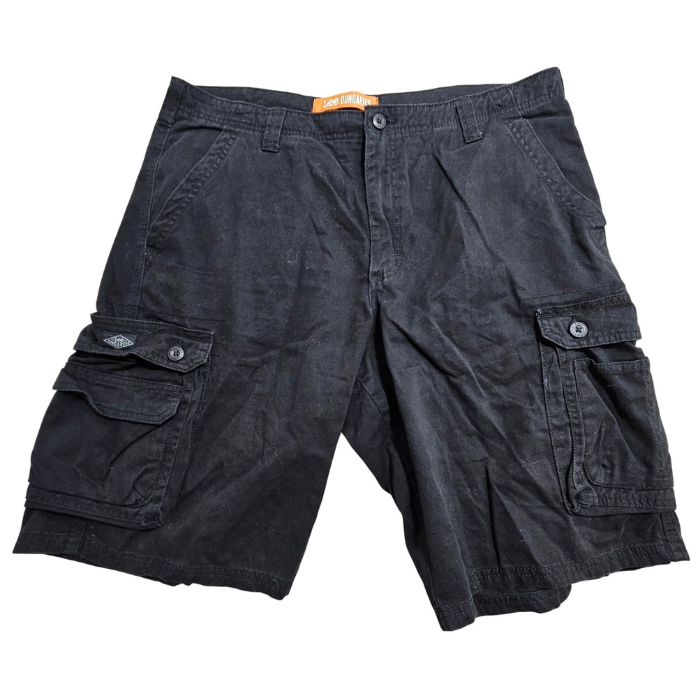 Lee Dungarees Cargo Shorts 38 Black Cotton Multi Pocket Relaxed Fit Z191